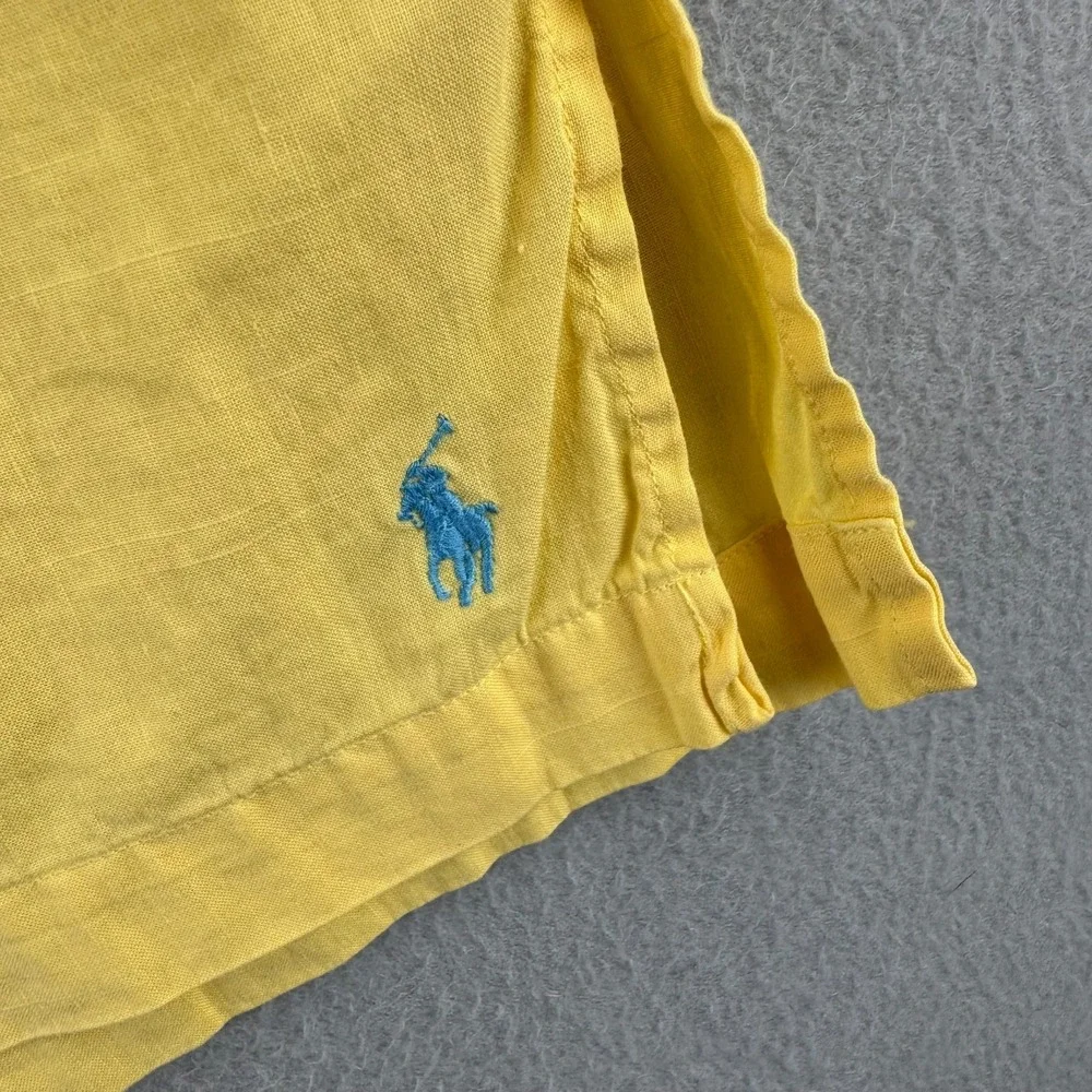 Vintage Polo Ralph Lauren Shirt Mens XL Yellow Linen Blend Loop Collar Camp